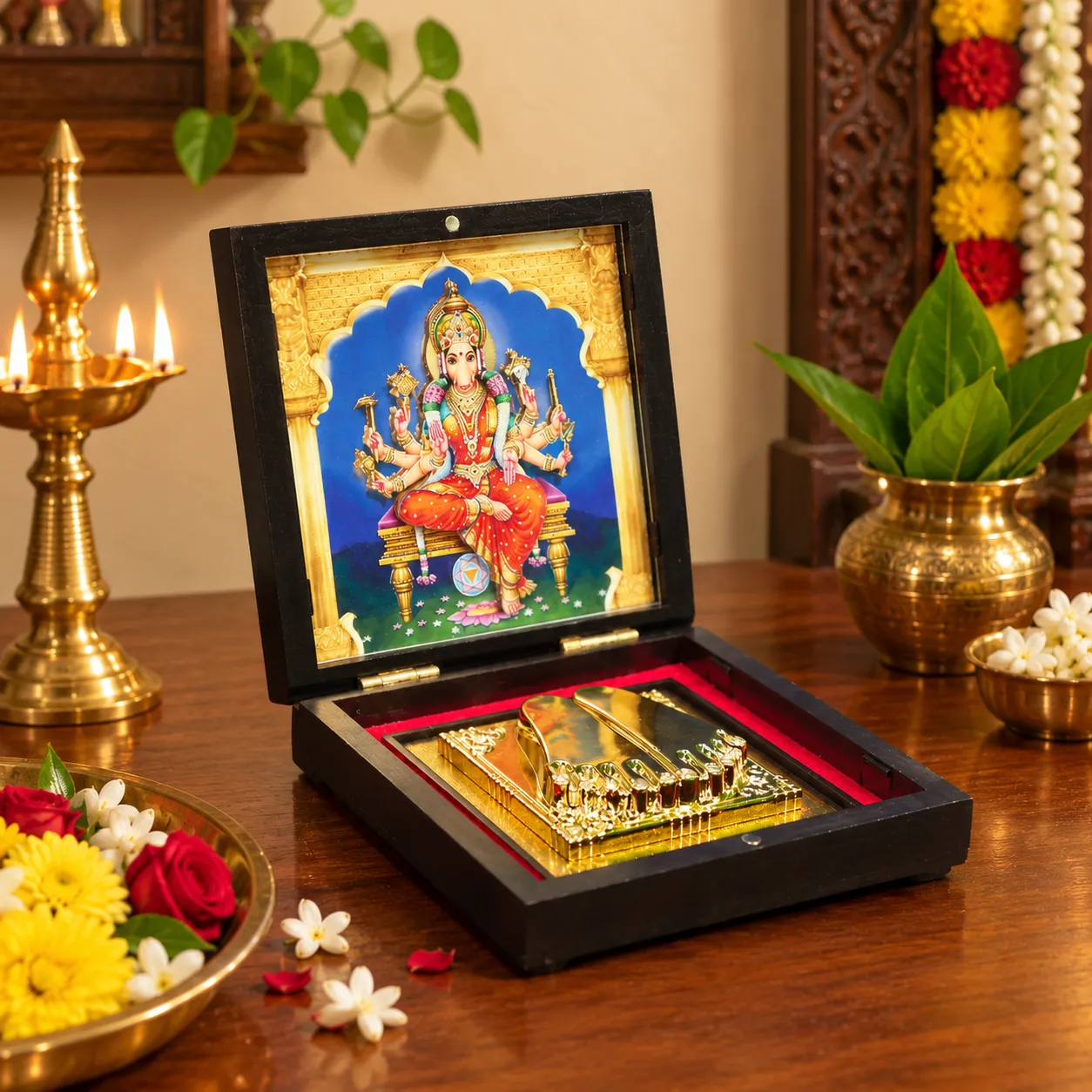 Sri Varahi Amman Patham – Traditional Devotional Pooja Frame with Premium Wooden Box