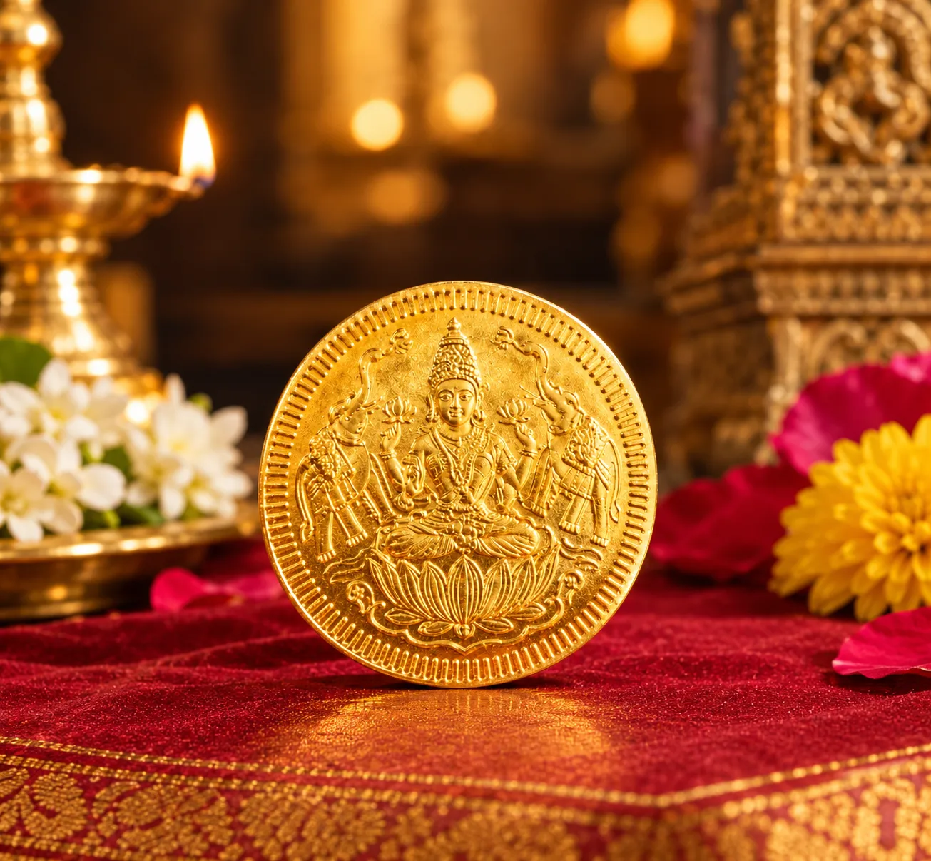 Ashta Lakshmi Kubera Gold Coin - 24K Gold Plated Blessed Coin 