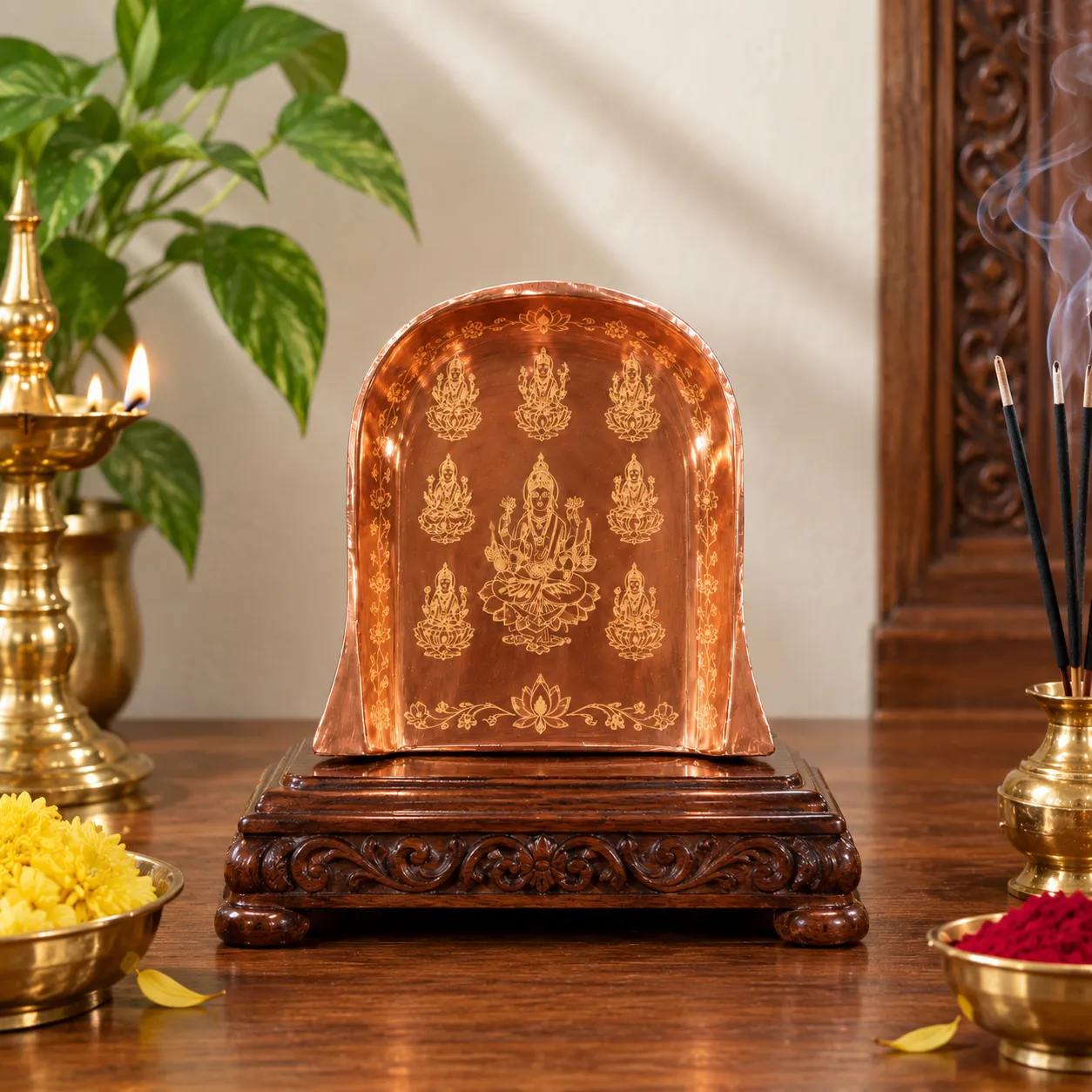 Ashta Lakshmi Moram | Traditional Goddess Lakshmi Pooja Stand | Eight Forms of Lakshmi | Spiritual Décor for Home Temple & Pooja Room