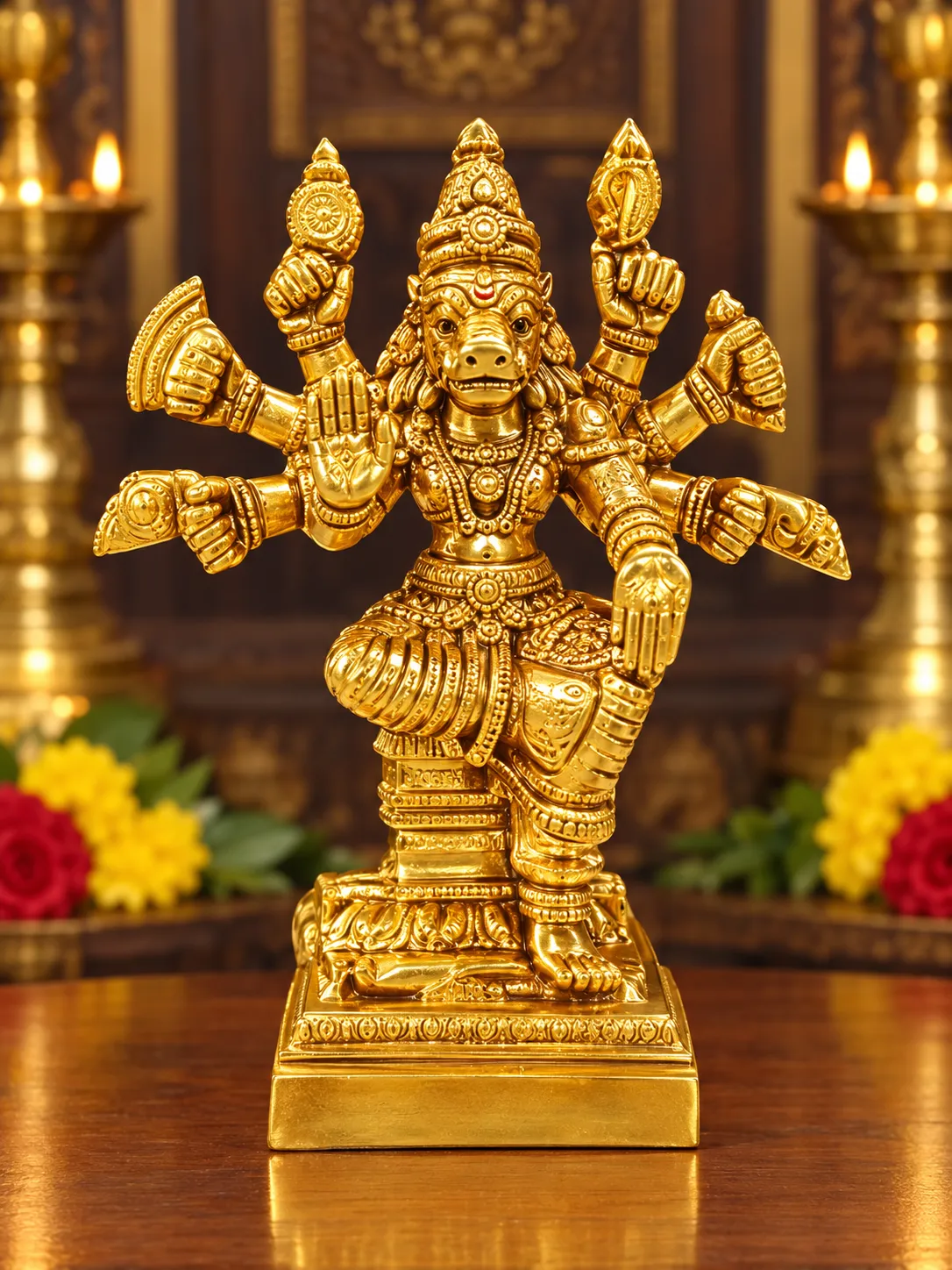 ivine Sri Varahi Amman Multi-Armed Idol – Premium Gold Finish | Traditional Spiritual Pooja Statue
